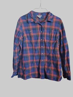 Duluth Trading Co Women's Plaid Button-Down Long-Sleeve Shirt M 100% Cotton Red/